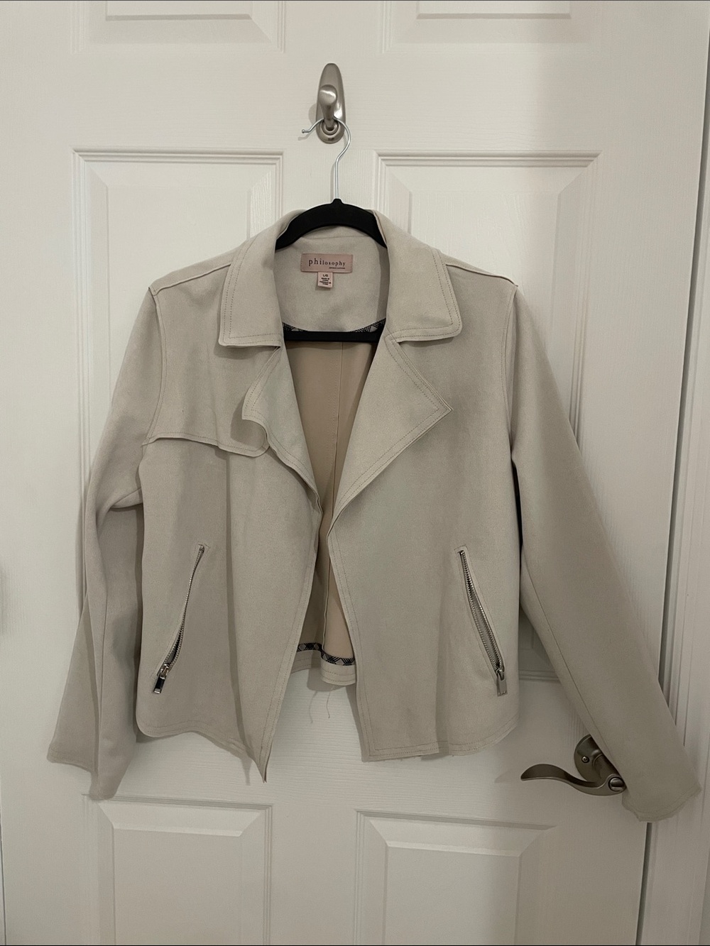 philosophy light cream moto-style suede jacket